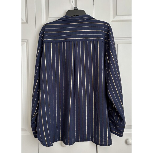 Notations Women's Blouses Size 2X Button Down Long Sleeve Golden hour Striped - Picture 3 of 6